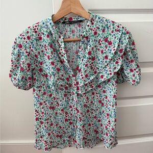 Zara Floral Button-Up Blouse